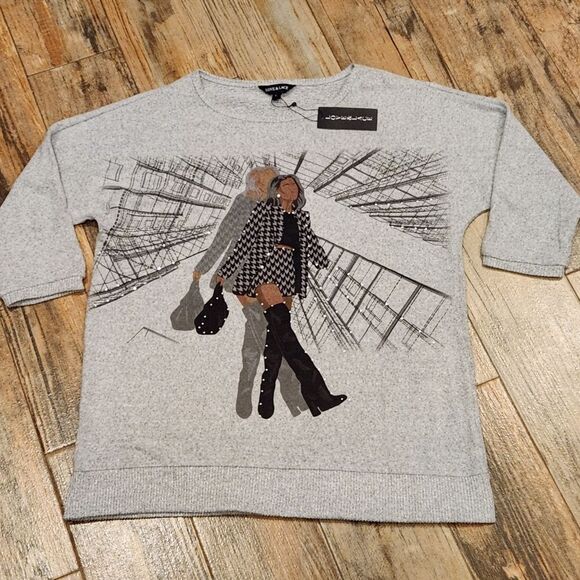 🔸️NWT Love & Lace Gray 3/4 Sleeve Lightweight Sweater Large - Picture 1 of 9